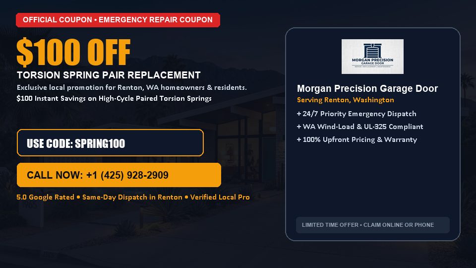 $100 OFF Dual High-Cycle Torsion Spring Replacement in Renton, WA - Morgan Precision Garage Door