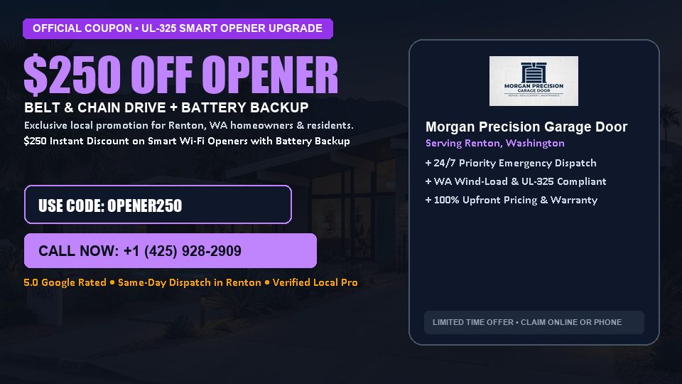 $250 OFF Smart Wi-Fi Garage Door Opener Installation in Renton, WA - Morgan Precision Garage Door